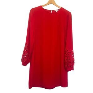 H&M Red Shift Dress Women’s Size 6 Lace Cutout Balloon Sleeve Short Length